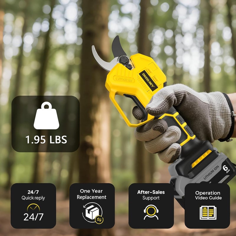 Okeelney مقص تقليم كهربائي لبطارية DeWalt 20V Max، قاطع فروع لاسلكي بدون فرشاة بسعة قطع 1.5 بوصة لتقليم الأشجار، والشجيرات، والبستنة - ضمان لمدة سنة واحدة - Image 4